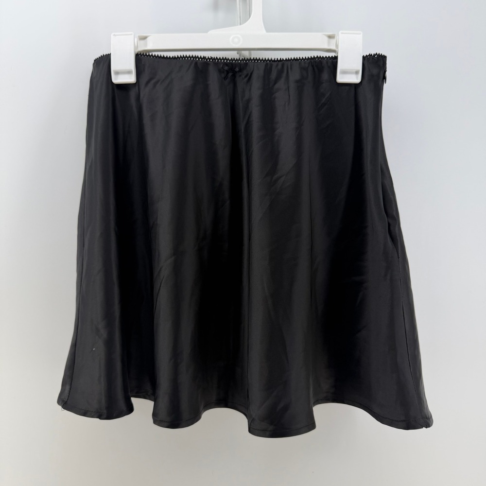 LIFE Satin Mini Skirt Women Large Black Bow Detail A-Line Silky Coquette Ballet